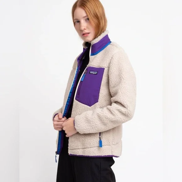 Patagonia Women's W's Classic Retro-X Jacket Medium Vintage Design Cream Purple